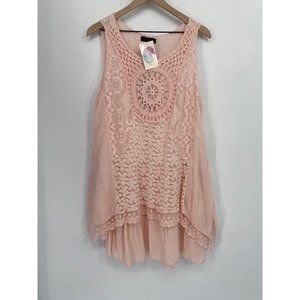 Seduzione LACE FLORAL SLEEVELESS  made in italy PINK lagenlook lace TUNIC TOP ON